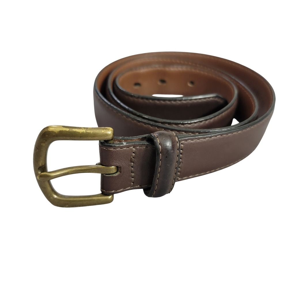 L.L. Bean Mens Brown Leather Belt Solid Brass Buckle Size 36 Made in USA